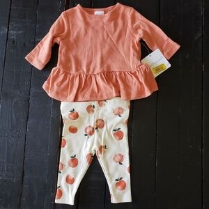 Starting Out NWT Baby Girl Newborn NB Orange White Peach Fruit Outfit Set
